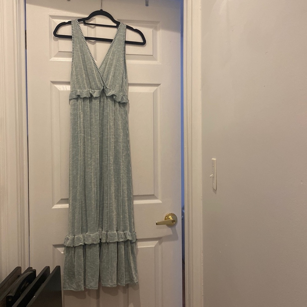 Green striped flowy beach dress